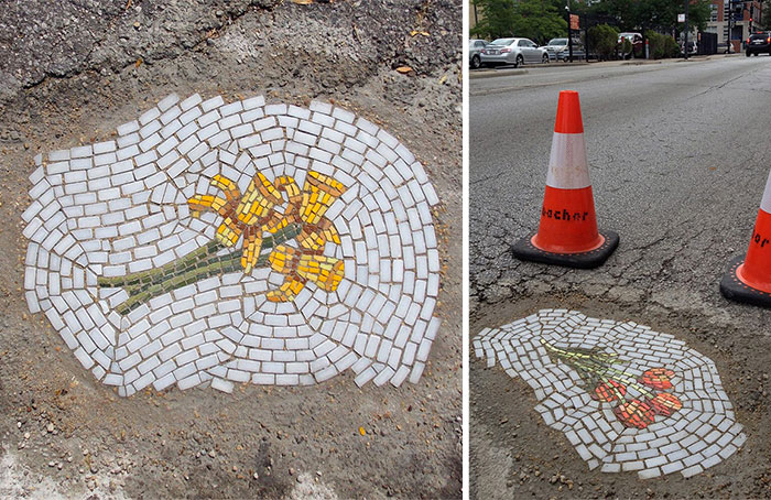 Mosaicos De Flores En Los Baches De Chicago