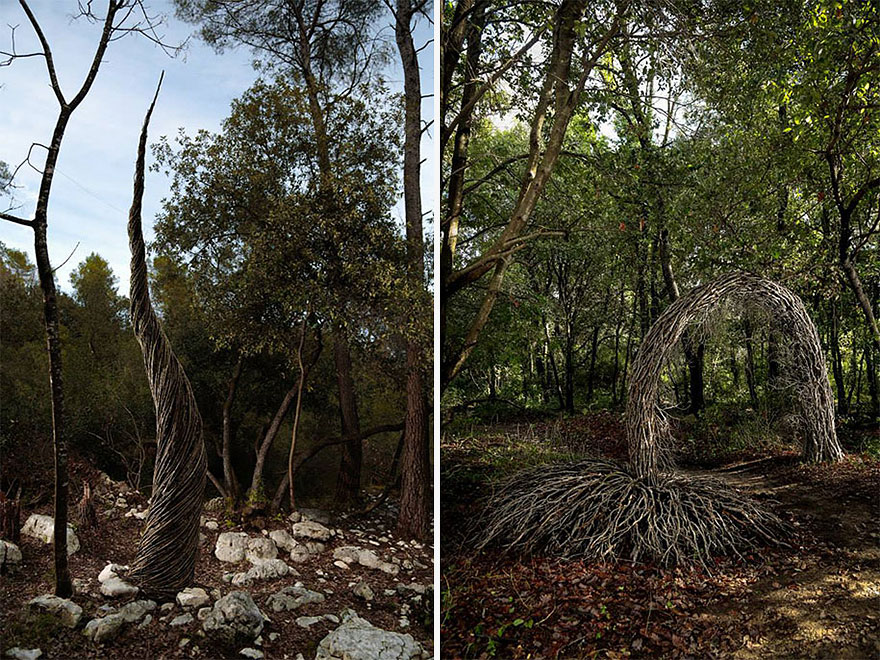 Este artista pasó un año en el bosque creando increíbles esculturas con material orgánico