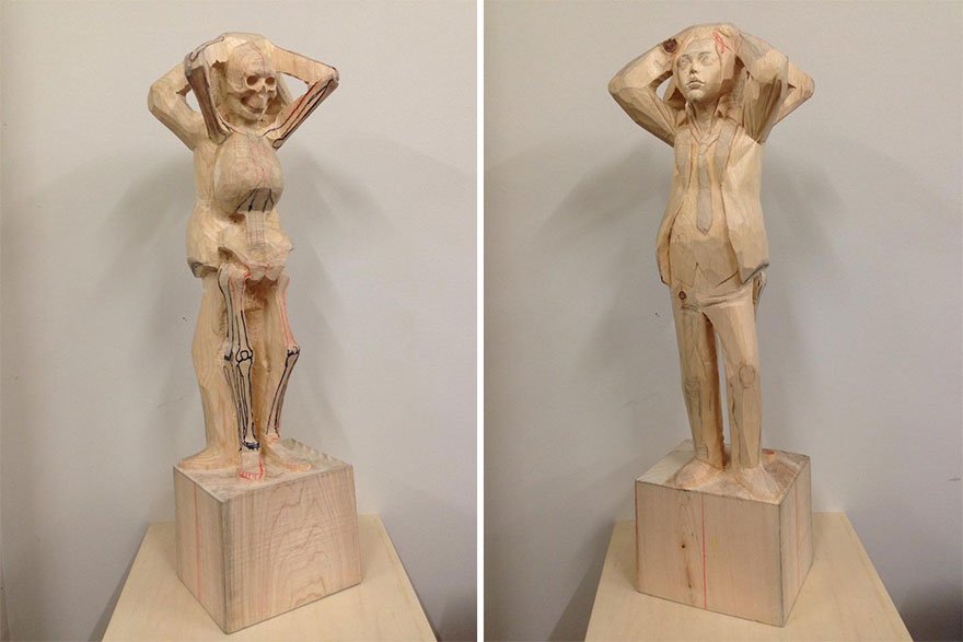 Este escultor japonés muestra cómo transforma la madera en estatuas surreales