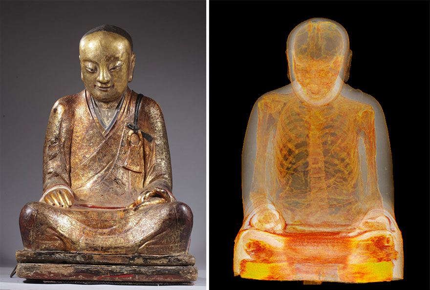 Un escáner revela una momia de 1000 años de antigüedad dentro de una antigua estatua budista