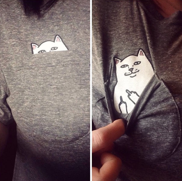 El gato escondido en el bolsillo de estas camisetas tiene una sorpresa para ti