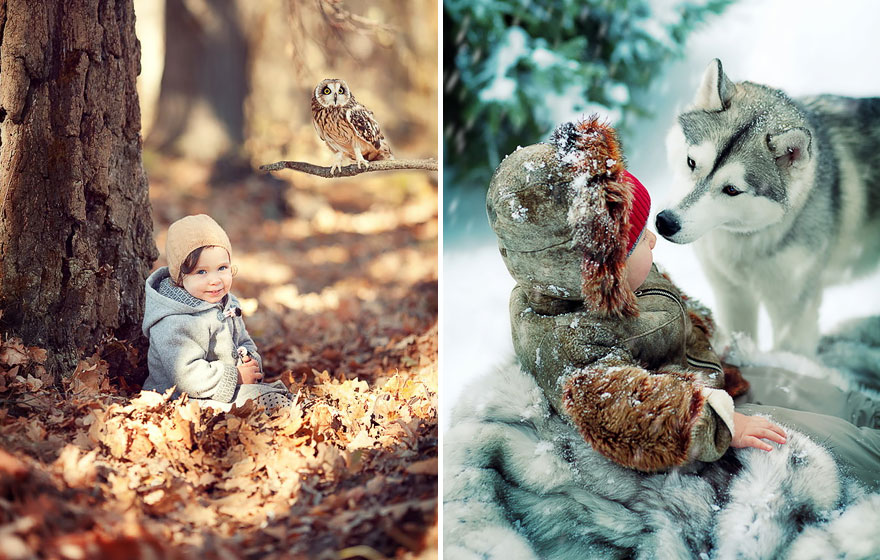 Niños y animales se hacen amigos en las fotos de la fotógrafa rusa Elena Karneeva