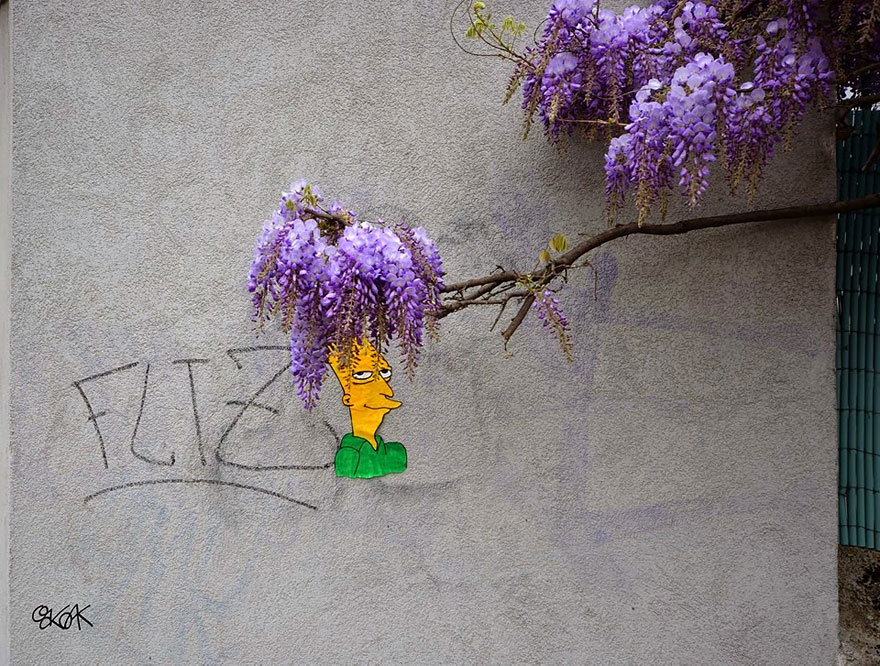 El actor secundario Bob aparece en Francia como parte de una obra de arte callejera