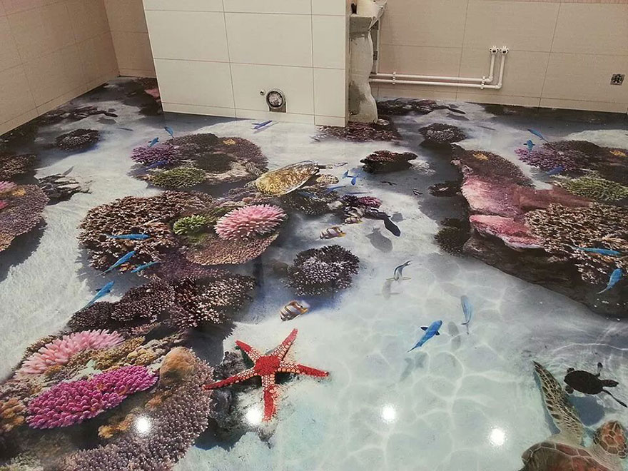 Los suelos en 3D convierten tu cuarto de baño en un océano