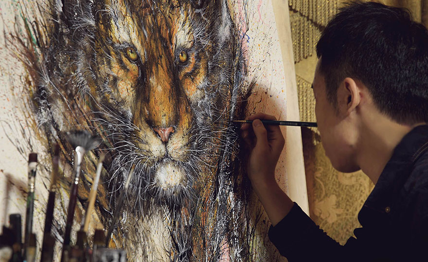Estos retratos de animales están hechos con tinta salpicada por el artista chino Hua Tunan