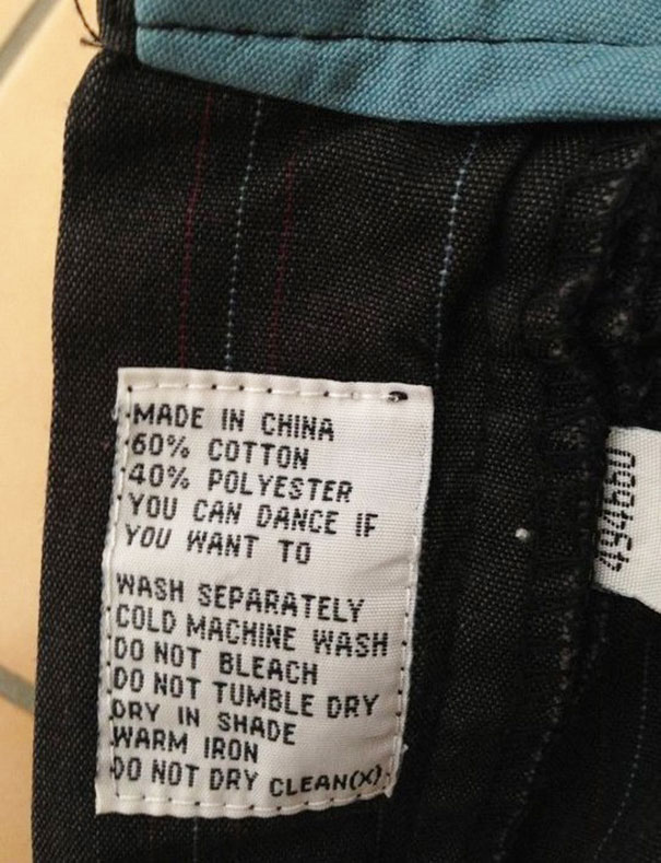 15 Etiquetas divertidas encontradas en la ropa
