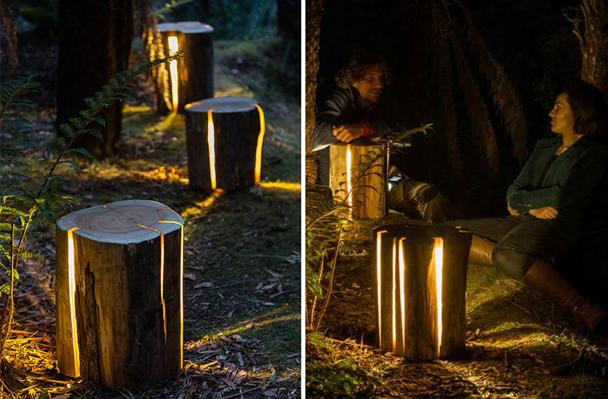 Este artista legalmente ciego crea lámparas con troncos agrietados rebosantes de luz