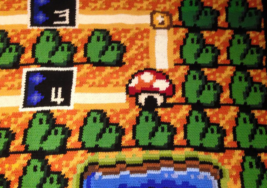 Este hombre pasó 6 años tejiendo una manta con el mapa de Super Mario 3