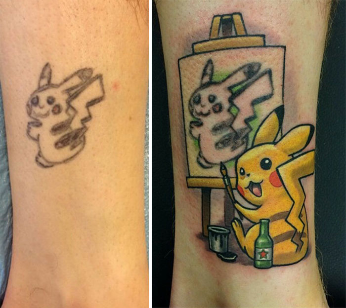 La mejor idea para cubrir un tatuaje convierte a Pikachu en Pikasso