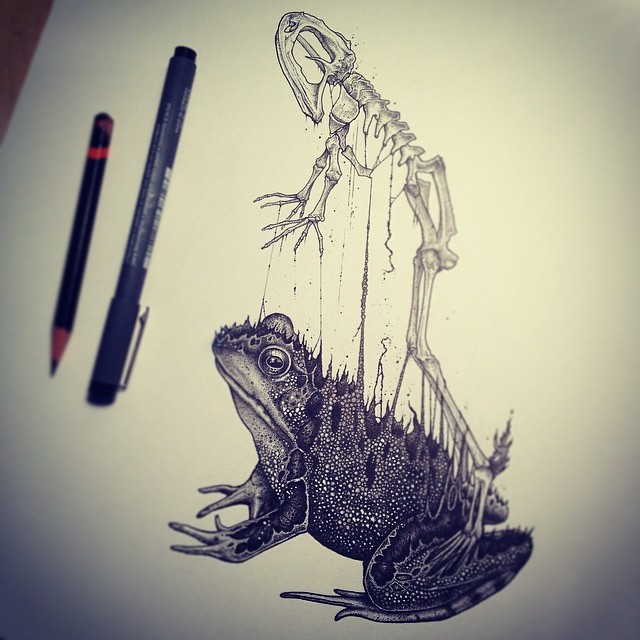 Los animales abandonan sus esqueletos en los asombrosos y oscuros dibujos de Paul Jackson