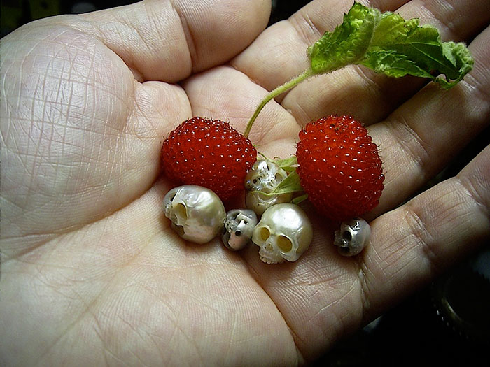 Este artista japonés talla intrincadas calaveras hechas con perlas