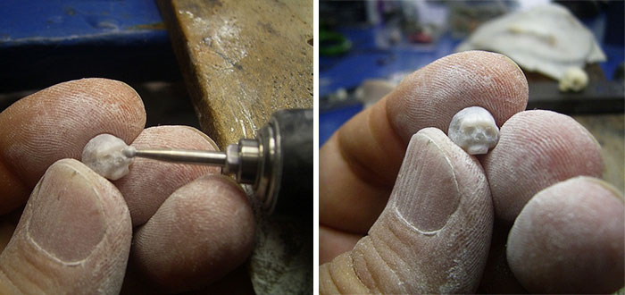Este artista japonés talla intrincadas calaveras hechas con perlas