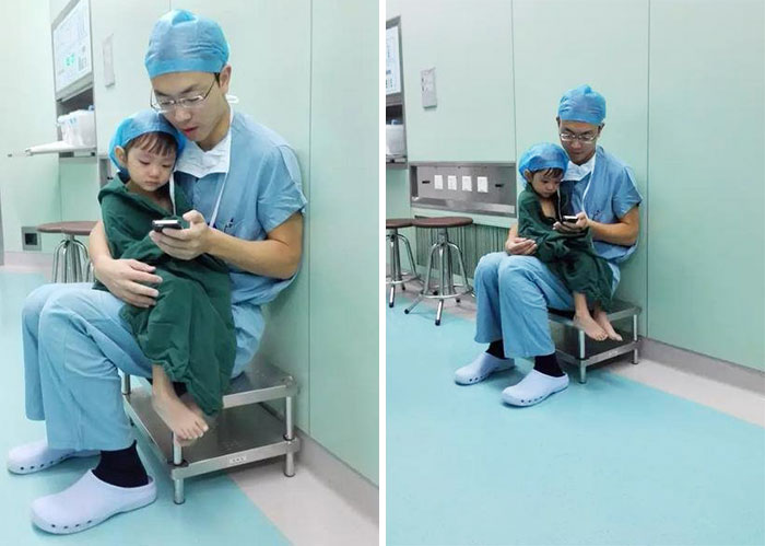 Este cirujano tranquilizó a una niña de 2 años que lloraba antes de operarse del corazón