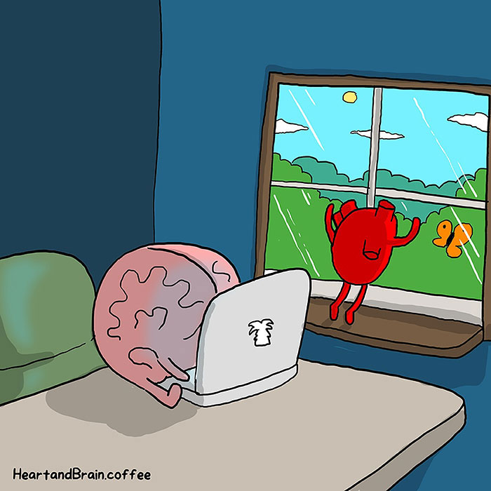 Corazón contra cerebro: Este divertido webcómic muestra la batalla constante entre intelecto y emociones