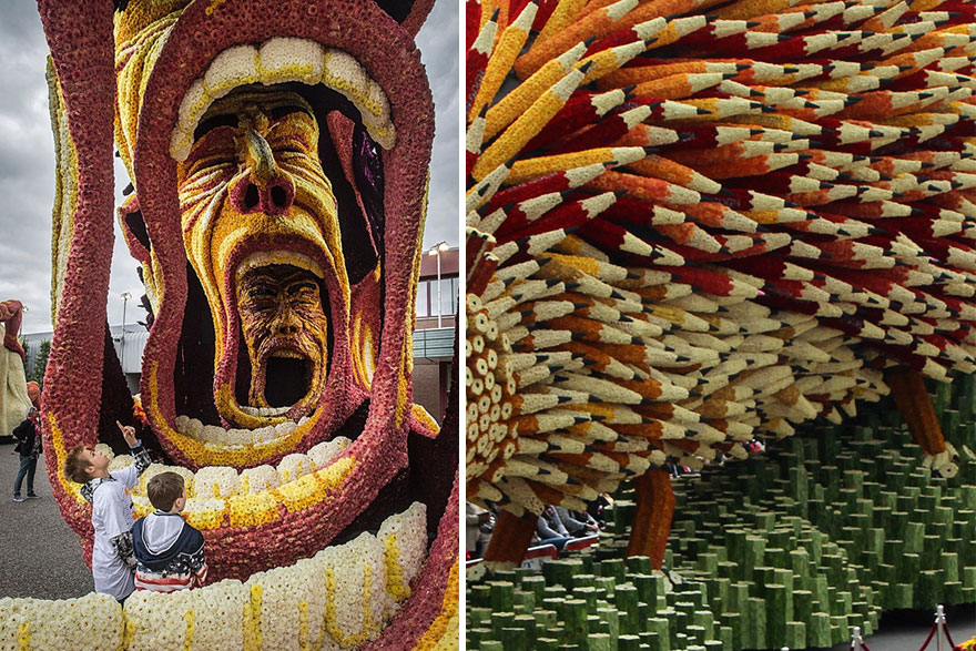 19 Enormes esculturas florales rinden homenaje a Van Gogh en el desfile de flores más grande del mundo