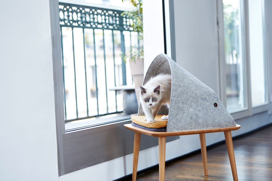 Cápsulas para gatos diseñadas para interiores modernos y construidas por personas discapacitadas