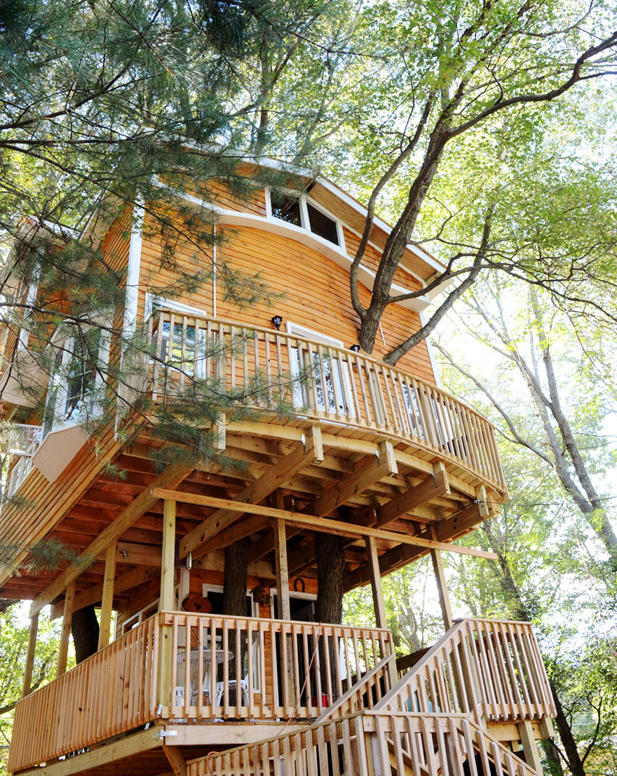 Este abuelo construyó para sus nietos una casa del árbol de 3 pisos y 12 metros
