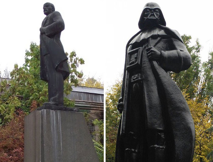 La estatua de Lenin convertida en Darth Vader en Odesa, Ucrania
