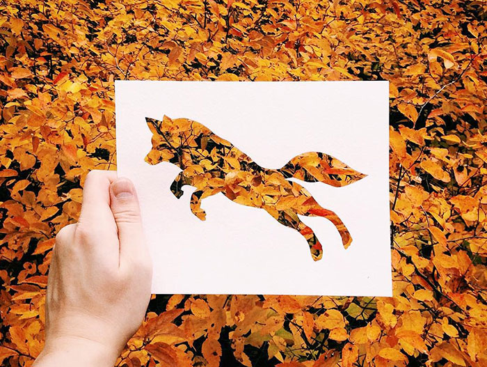 Este artista usa la naturaleza para colorear sus siluetas de animales en papel
