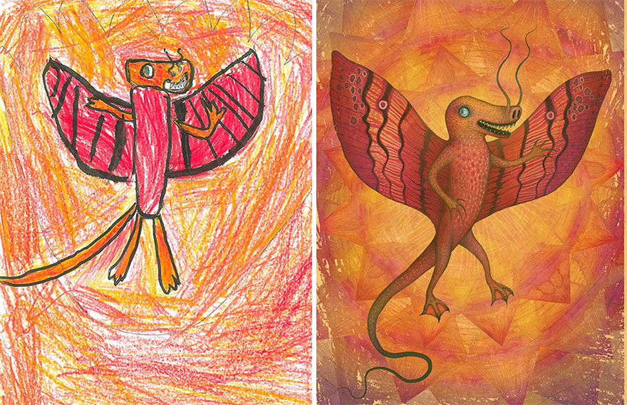 Artistas profesionales recrean dibujos infantiles de monstruos en su propio estilo