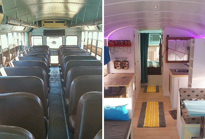Padre e hijo transforman un viejo autobús escolar en una casita de ensueño para viajar