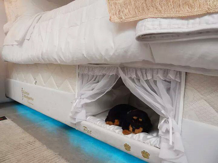 Esta cama tiene un pequeño compartimento para que puedas dormir con tu mascota