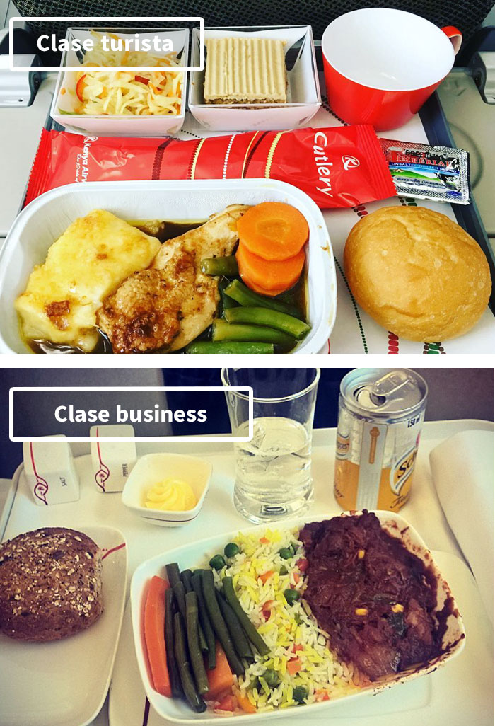 La comida en distintas aerolíneas: Turista vs. 1ª clase