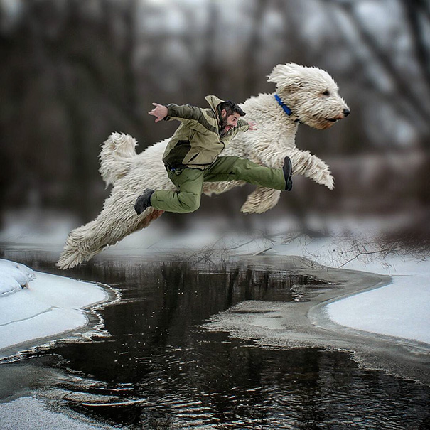 Este fotógrafo photoshopea a su perro como si fuera un gigante