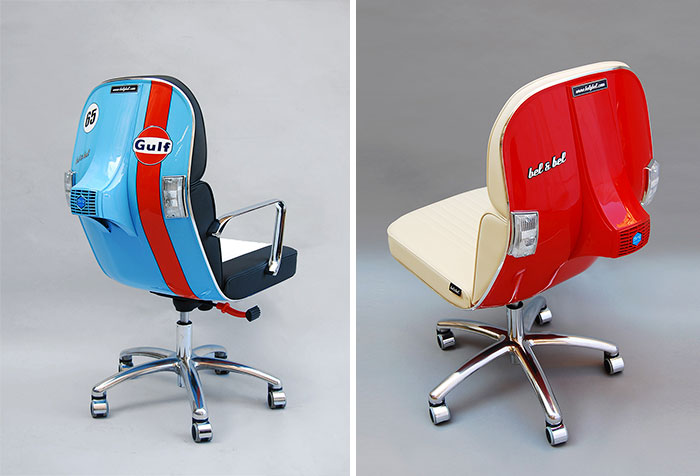 Viejas motos Vespa convertidas en modernas sillas de oficina