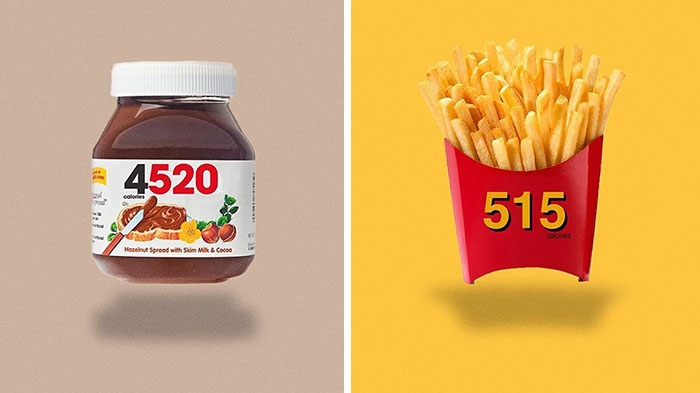 Logos de alimentos rediseñados para mostrar su contenido en calorías