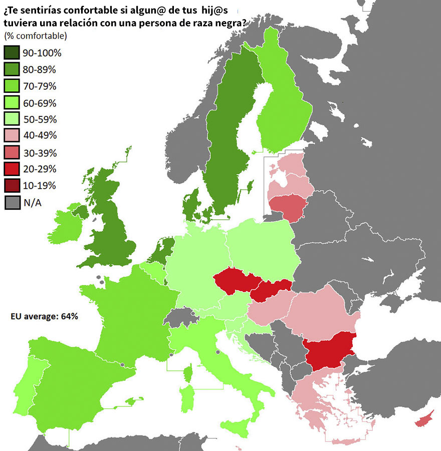 Este mapa revela los países más racistas de Europa, y no te va a gustar