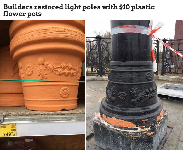 Los Constructores Restauraron Los Postes De Las Farolas Con Macetas De Plástico De 10$