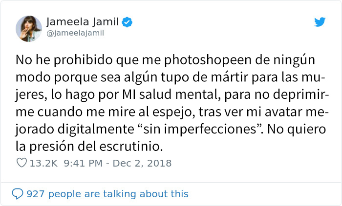 La actriz Jameela Jamil explica por qué el aerografiado debería ser ilegal publicando ejemplos