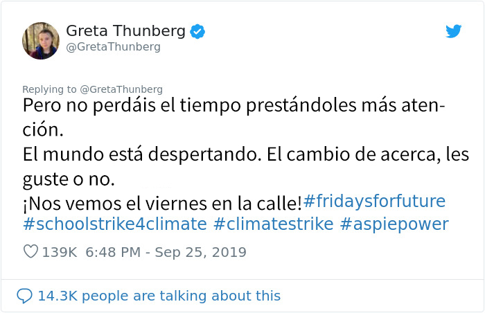 La activista Greta Thunberg deja por el suelo a sus críticos en un hilo viral de Twitter