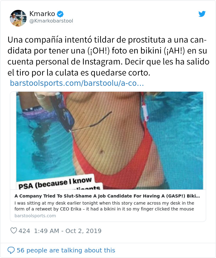 Esta chica solicitó un puesto de trabajo, pero la compañía encontró una foto de ella en bikini y la compartió públicamente para avergonzarla
