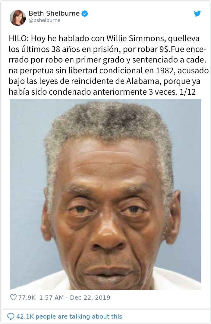 Este hombre lleva 38 años en prisión tras ser sentenciado en 1982 a cadena perpetua por robar 9$