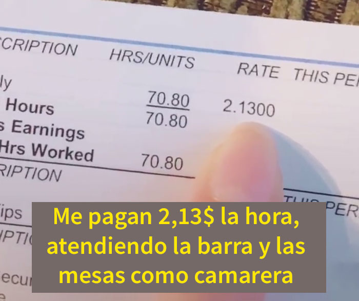 Esta madre comparte en TikTok su cheque de 9,28$ tras trabajar 70 horas de camarera