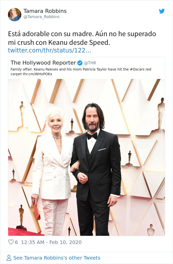Keanu Reeves triunfa en la alfombra roja de los Oscars al llevarse a su madre como acompañante