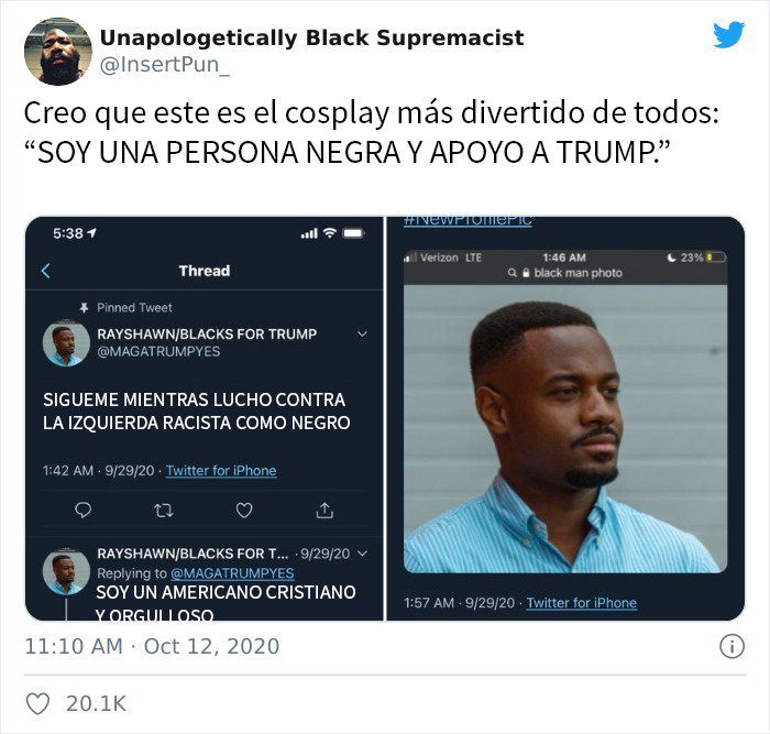 Este falso votante negro de Trump en Twitter olvidó recortar la etiqueta de búsqueda de su foto de perfil, y la gente se ríe de él