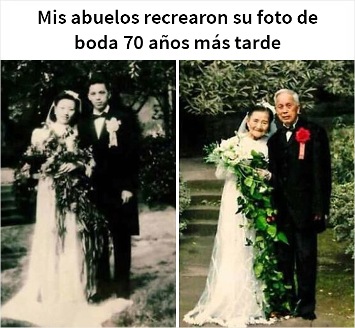 Esta pareja recreó su foto de boda 70 años después