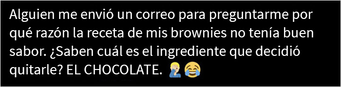 Esto fue publicado por una escritora gastronómica en Twitter: brownies sin chocolate