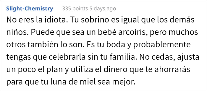Esta mujer decidi&oacute; celebrar una boda sin ni&ntilde;os y su familia se enfada por no hacer una excepci&oacute;n con su sobrino "arco iris"