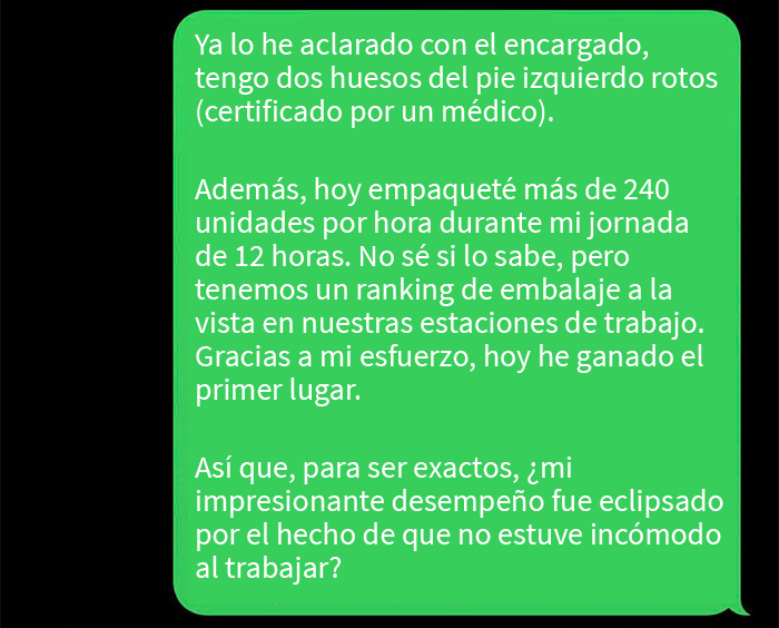 Este jefe critica a un empleado con fractura &oacute;sea por sentarse en un taburete, pero cambia el tono de inmediato cuando este decide renunciar