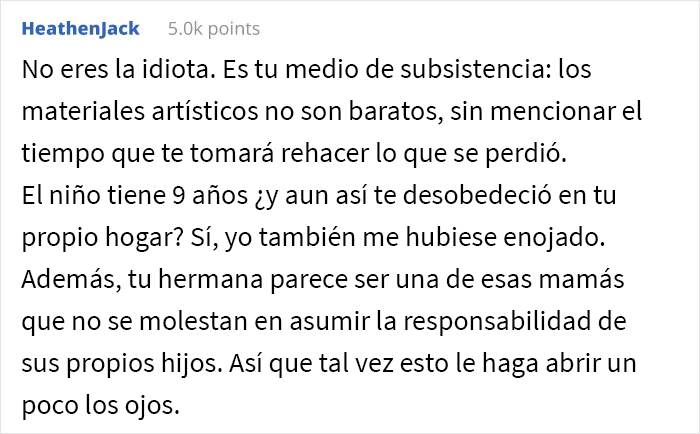 Esta mujer quiso saber si fue una idiota por cobrarle a su hermana $3.400 por una pintura que arruinó su sobrino de 9 años Esta mujer quiso saber si fue una idiota por cobrarle a su hermana $3.400 por una pintura que arruinó su sobrino de 9 años