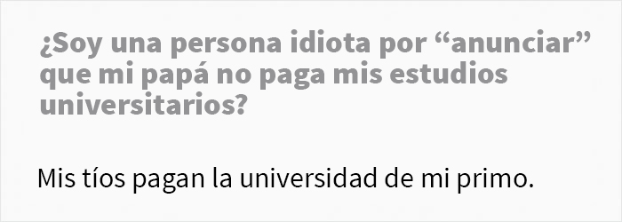 Esta persona paga sus propios estudios universitarios, y avergonz&oacute; a su padre al "anunciarlo" a la familia