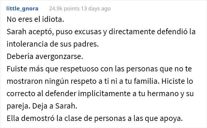 Este chico se march&oacute; de la cena cuando los padres de su novia empezaron a insultar a su hermano y su marido