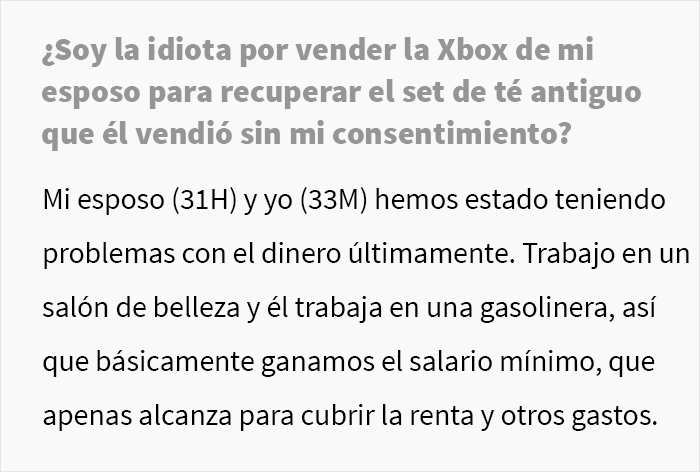 Este esposo vendi&oacute; el juego de t&eacute; antiguo de su esposa por 300$ con una excusa, y ella vendi&oacute; la Xbox de &eacute;l para recuperarlo