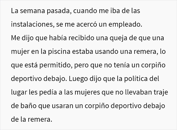 Le pidieron a una mujer con una mastectom&iacute;a doble que usara corpi&ntilde;o en la piscina, ella sigui&oacute; la regla al pie de la letra en su cumplimiento malicioso