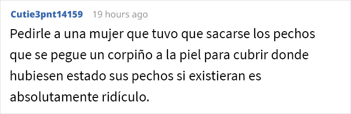 Le pidieron a una mujer con una mastectom&iacute;a doble que usara corpi&ntilde;o en la piscina, ella sigui&oacute; la regla al pie de la letra en su cumplimiento malicioso