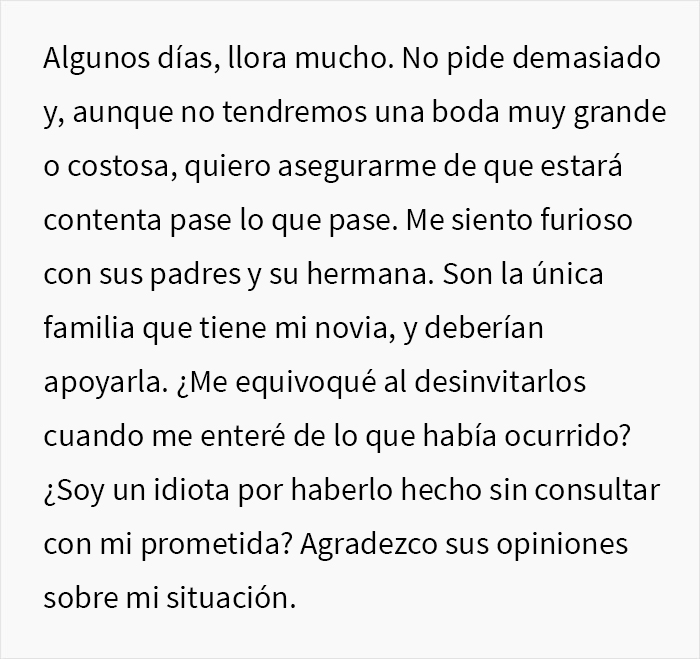 Este chico desinvit&oacute; de su boda a la familia de su prometida despu&eacute;s de que la ningunearan comprando el vestido